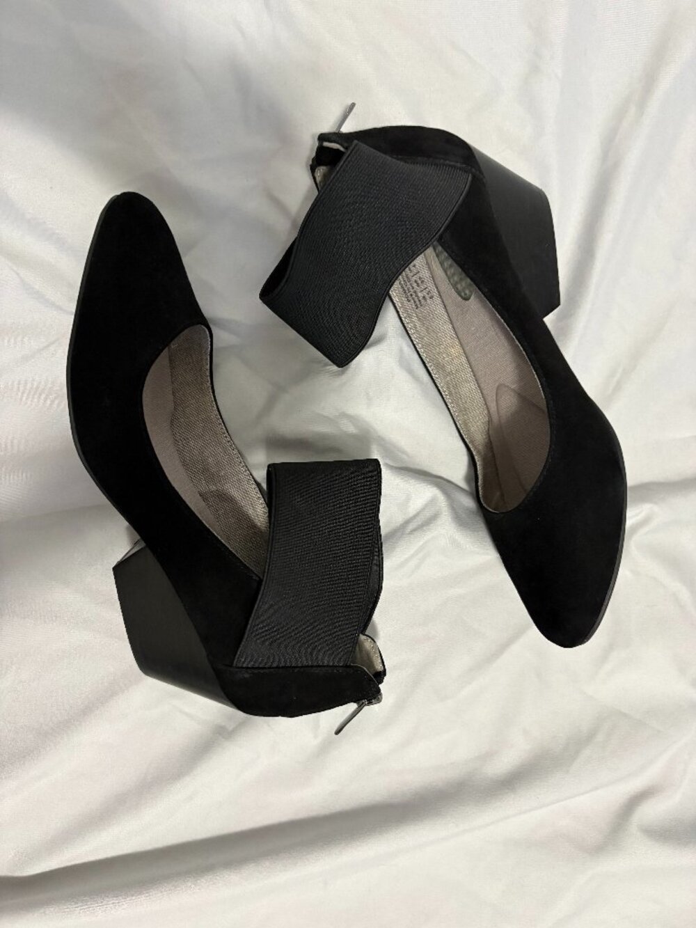 Black Suede Block Heel Pumps with Elastic Ankle Strap - size 7